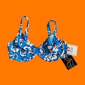 90's vintage tropical hibiscus floral print bikini top LARGE d cup *deadstock*